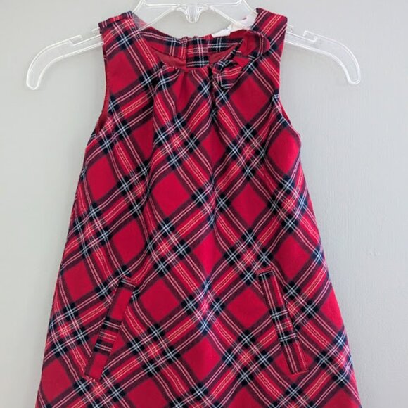 H&M Girls Red Checked Sleeveless Holiday Dress with Bow and Pockets Size 3 4 - Picture 1 of 8